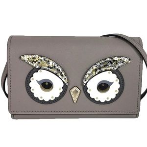 🦉 Kate Spade Owl Gray Leather Clutch Crossbody